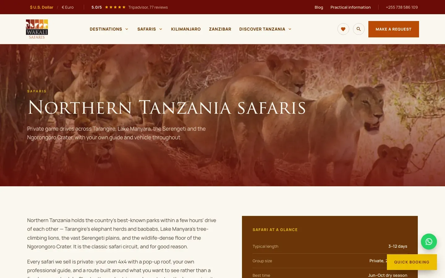 Safaris page