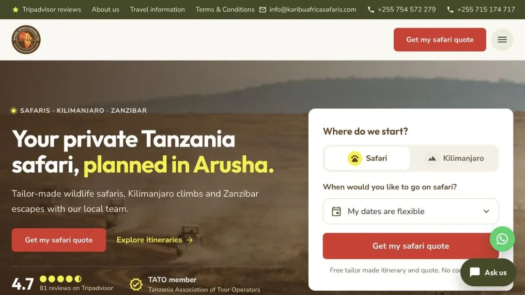 Karibu Africa Safaris website design
