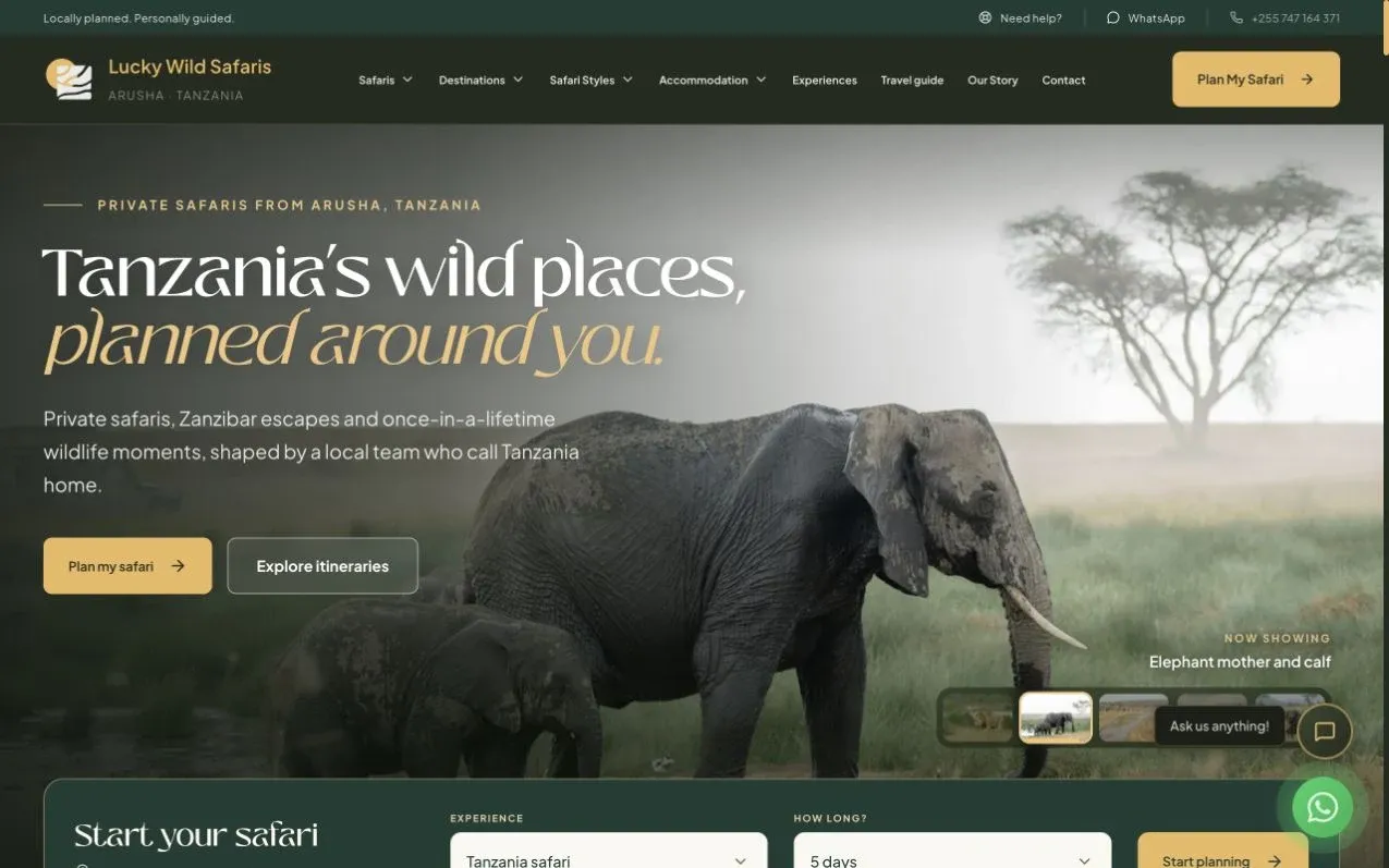Lucky Wild Safaris website design