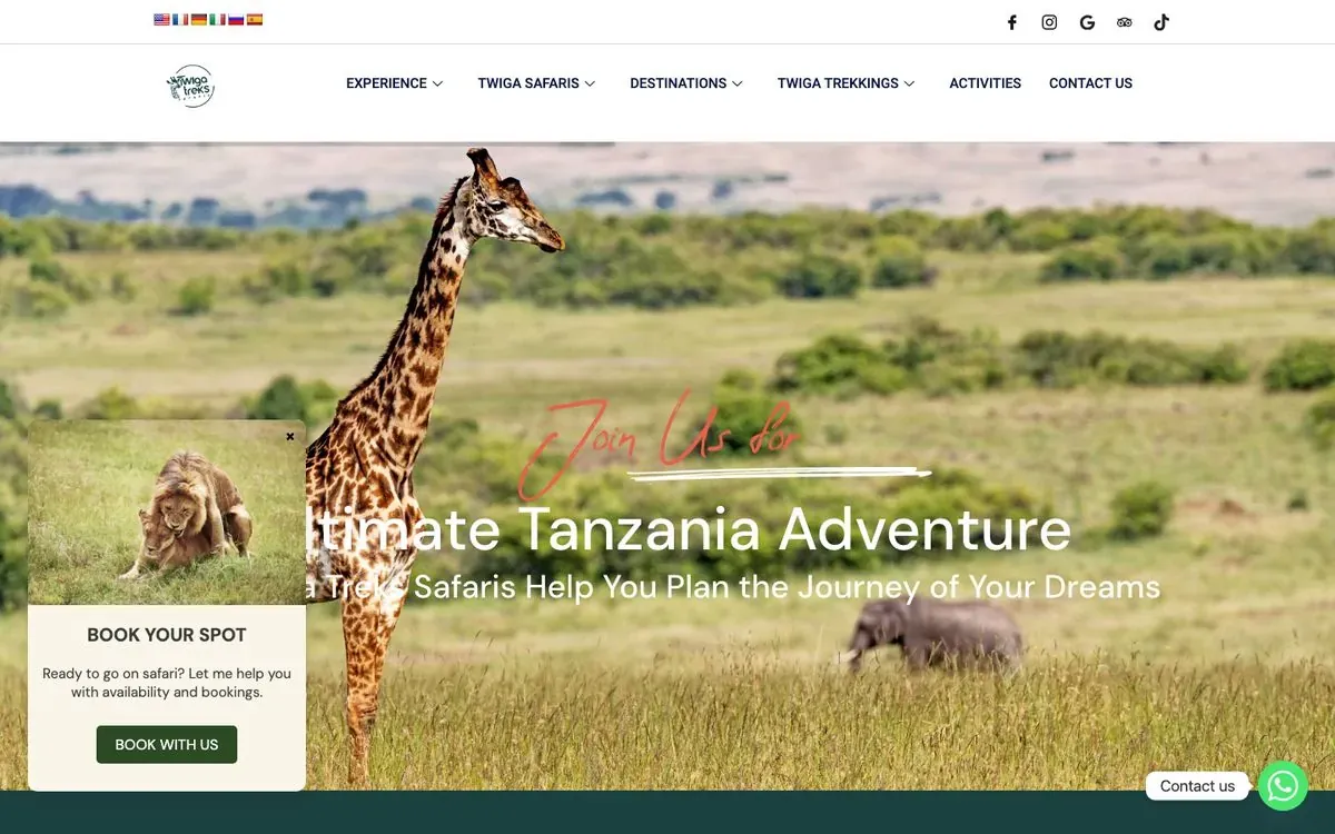 Twiga Treks Safari website homepage preview