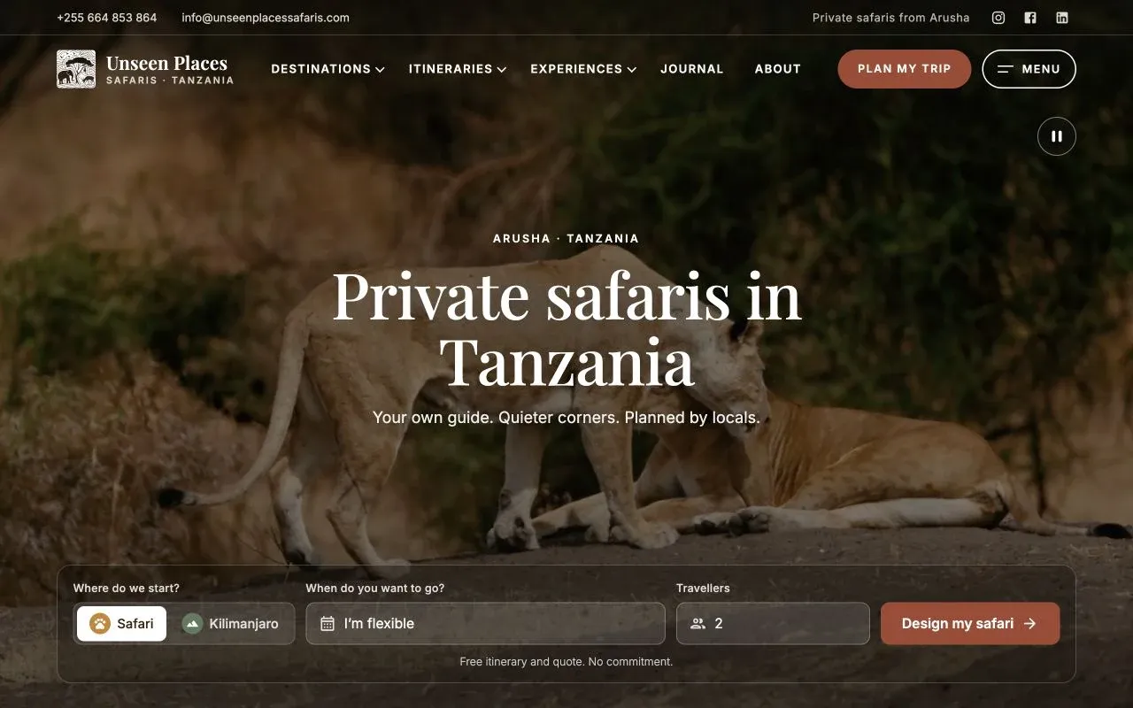 Unseen Places Safaris website design