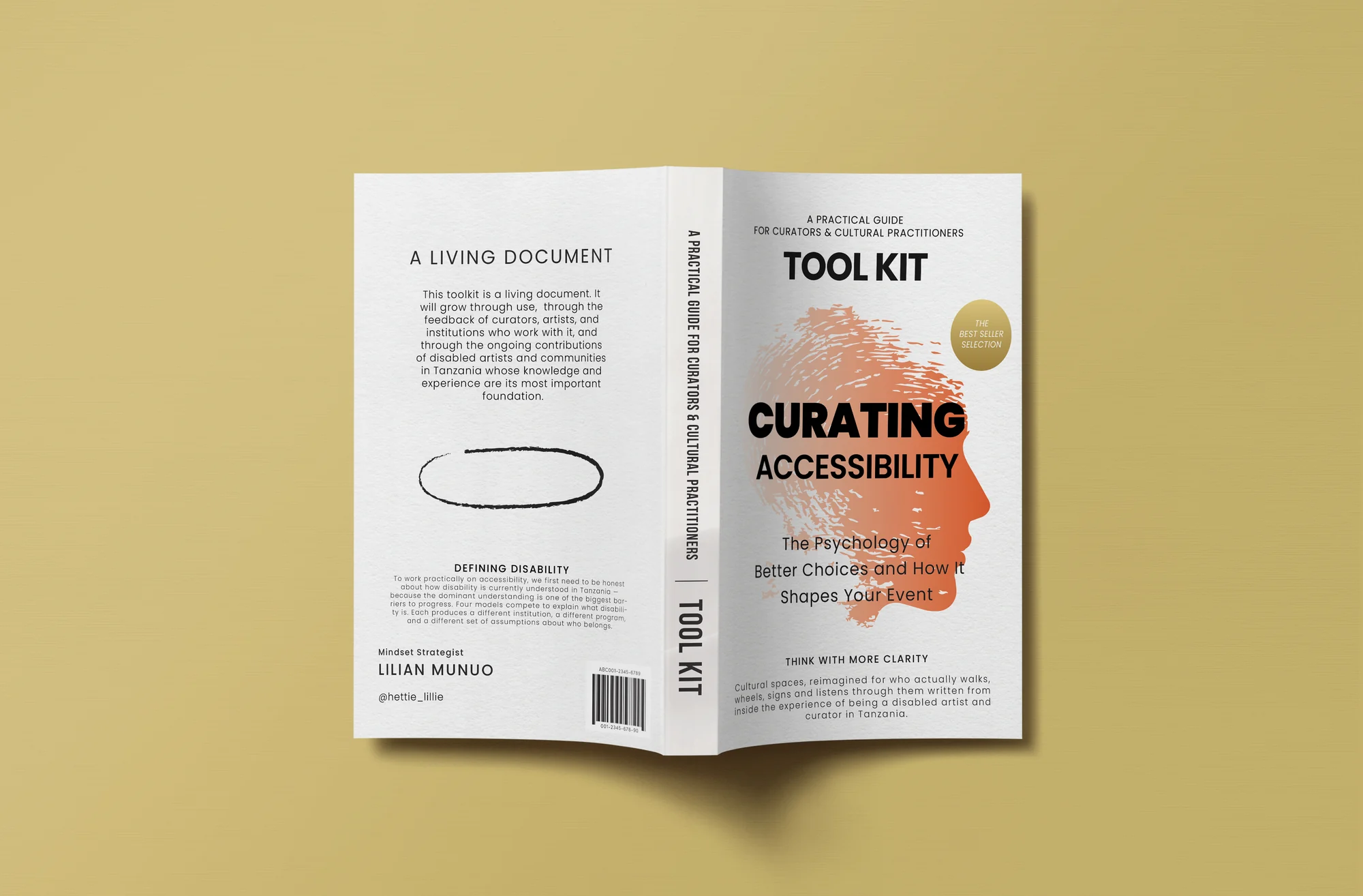 Curating Accessibility cover exploration, front and back cover mockup