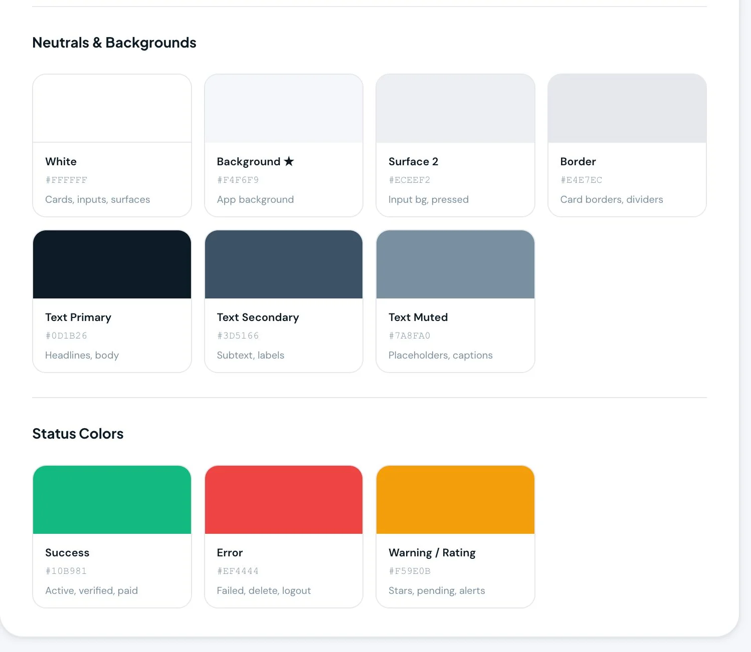 FundiLink neutral surfaces and status colours