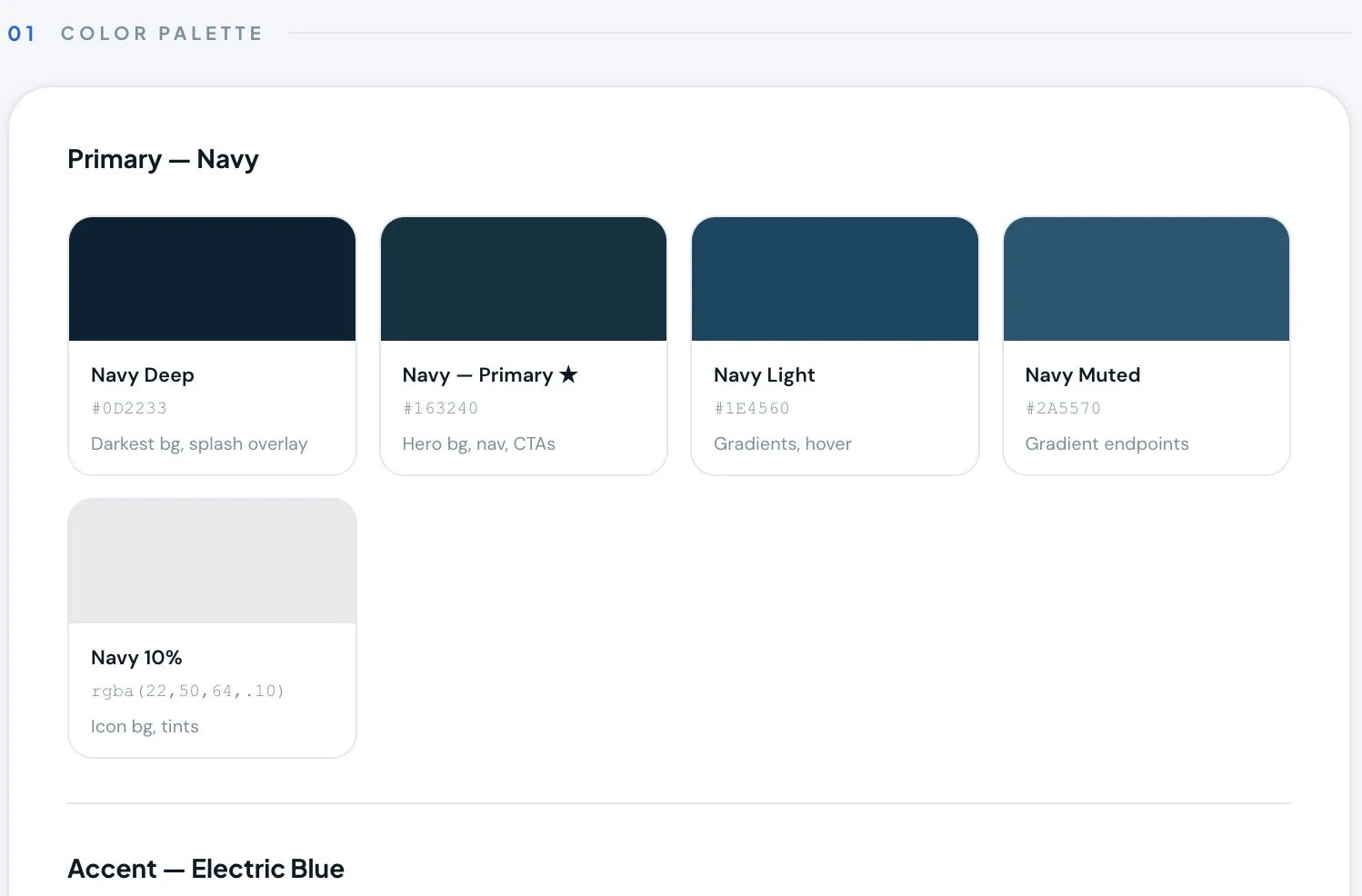 FundiLink primary navy colour palette